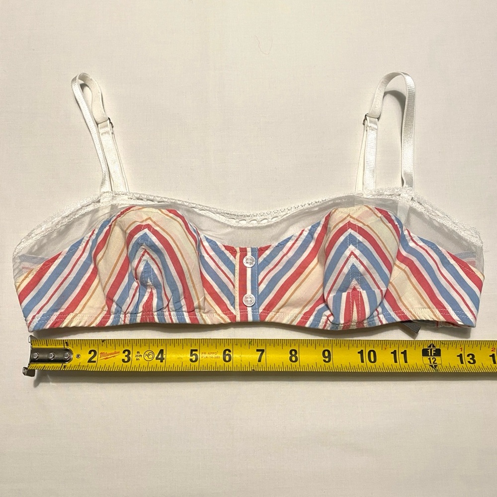 Anthropologie NWT Lace Trim Cotton Shelf Bralette Pink Stripe XS Lounge - Picture 10 of 12